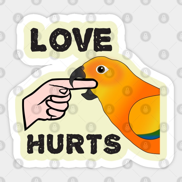 Love Hurts Sun Conure Parrot Biting Sticker by Einstein Parrot